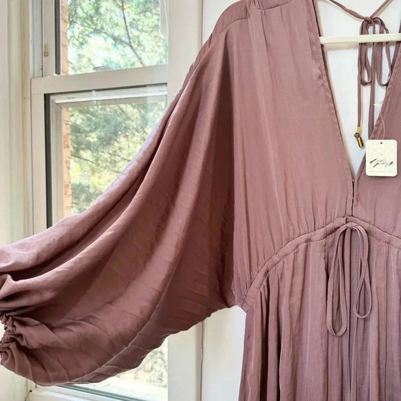 NWT Free People Arzel Mini Dress Long Sleeve Short Pleated Flowy in Cinnamon - Picture 9 of 13